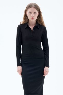 vestir 262DTJ136 negro mujer Filippa K polo con botones de canalé brillante