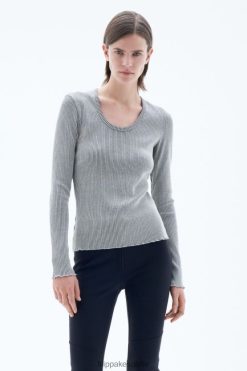 vestir 262DTJ148 gris perla/negro mujer Filippa K top de canalé de dos tonos