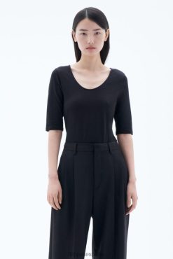 vestir 262DTJ163 negro mujer Filippa K top de algodón elástico con cuello redondo