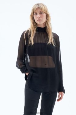 vestir 262DTJ196 negro mujer Filippa K blusa transparente con lazo en el cuello