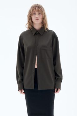 vestir 262DTJ202 verde bosque oscuro unisexo Filippa K camisa de sarga de lana