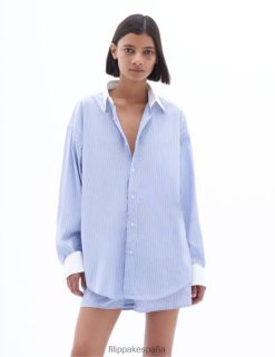 vestir 262DTJ205 azul coral/raya blanca mujer Filippa K camisa de esmoquin a rayas