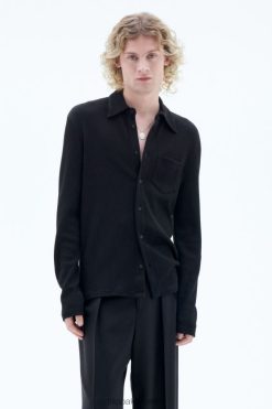 vestir 262DTJ299 negro hombres Filippa K camisa de punto tipo waffle