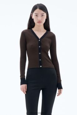 vestir 262DTJ34 chocolate oscuro/negro mujer Filippa K cárdigan de canalé ligero