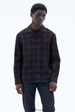 vestir 262DTJ383 chocolate oscuro/cuadros negros hombres Filippa K camisa resort a cuadros tipo waffle