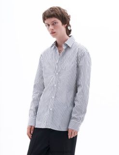 vestir 262DTJ393 azul pacífico/raya blanca hombres Filippa K camisa de algodón a rayas