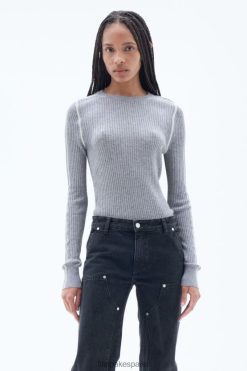 vestir 262DTJ71 gris blanco mujer Filippa K suéter de canalé ligero