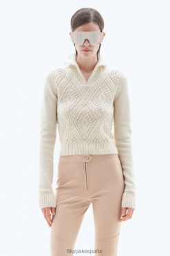 vestir 262DTJ79 blanco de invierno mujer Filippa K suéter con cremallera y rombos